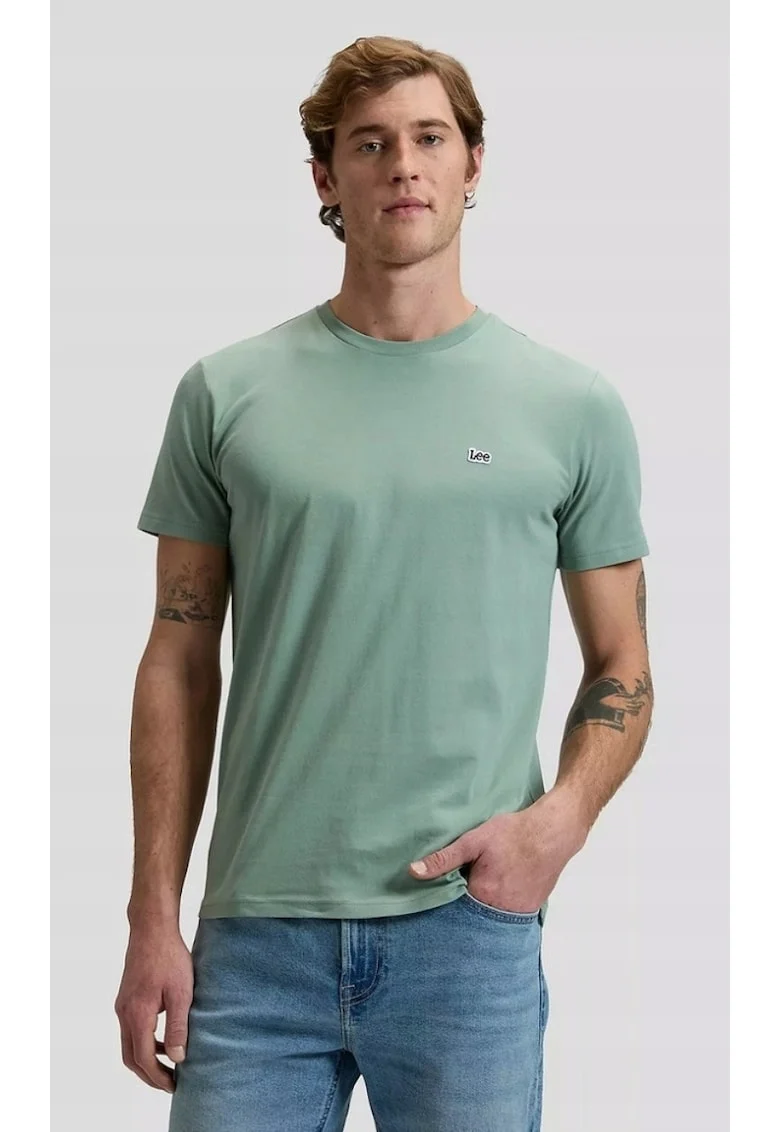 Tricou  bumbac, verde, maneca scurta, regular fit
