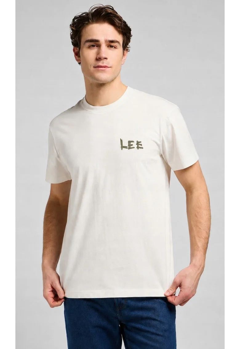 Tricou barbati  supradimensionat, imprimeu, alb, bumbac