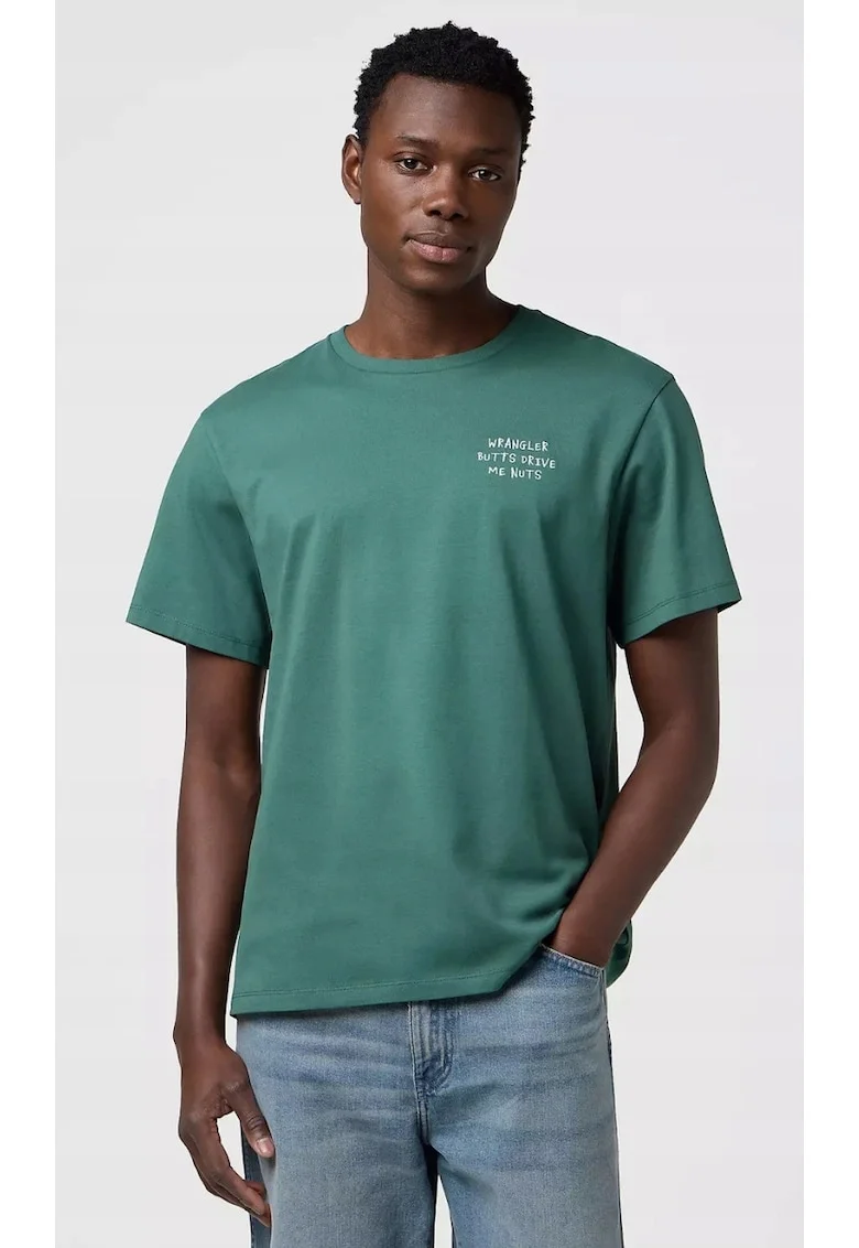 Tricou barbati  brodat, verde, bumbac, maneca scurta