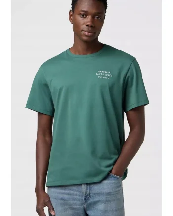 Tricou barbati  brodat, verde, bumbac, maneca scurta