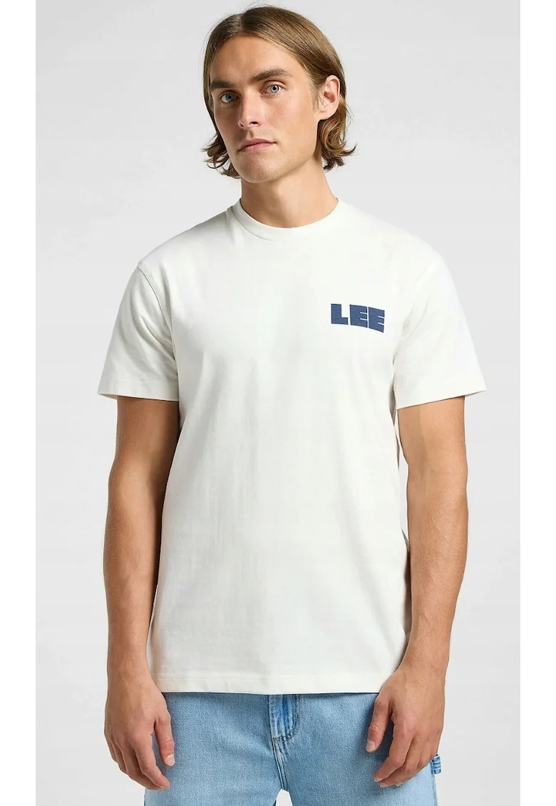 Tricou barbati  imprimeu + logo, ecru, bumbac
