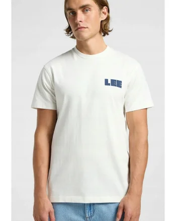 Tricou barbati  imprimeu + logo, ecru, bumbac