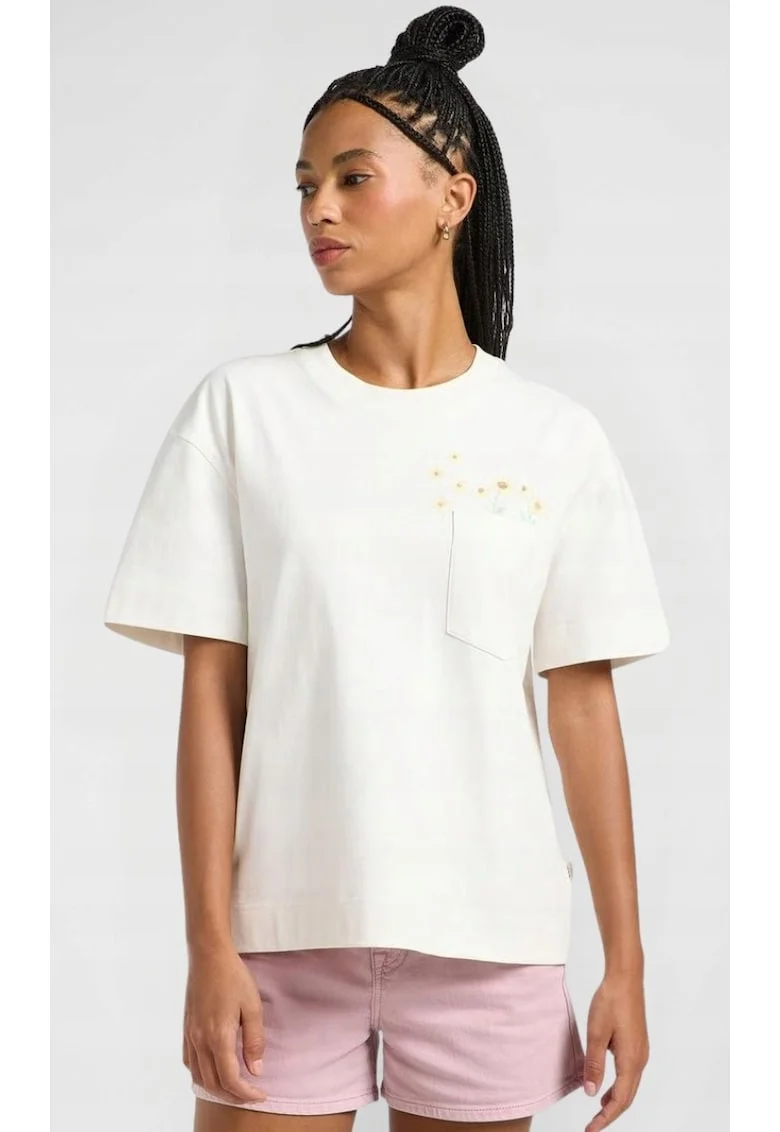 Tricou dama,  brodat, alb, bumbac, maneca scurta, supradimensionat