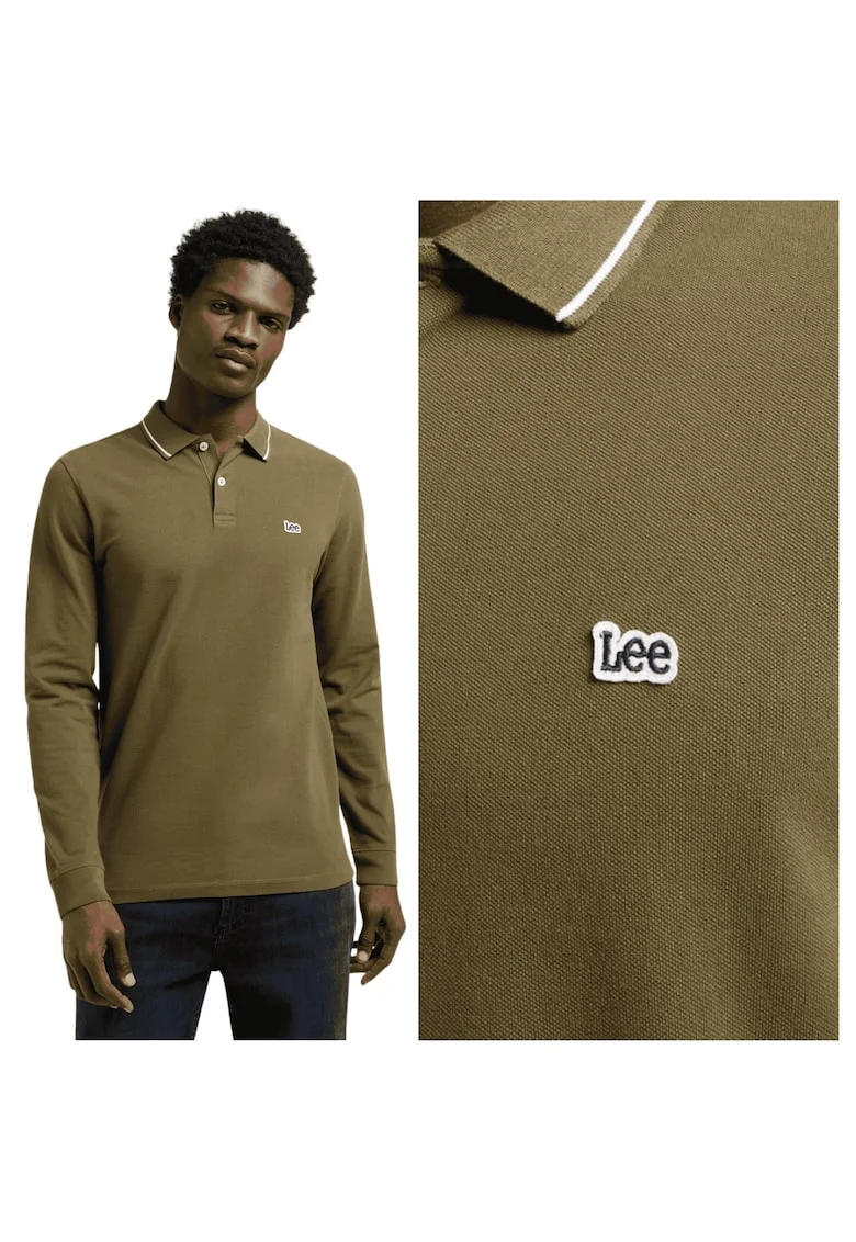 Tricou Polo Barbati,  LS Pique Polo, Regular Fit, Cu Guler, Cu Logo, Design Clasic, Maneci Lungi, Bumbac, Verde, Verde