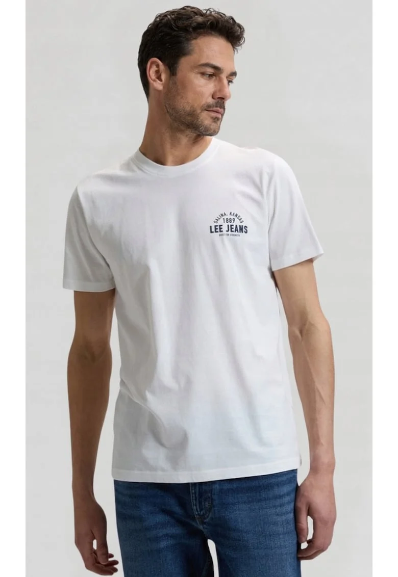 Tricou barbati  alb, bumbac, maneca scurta, croiala regular fit