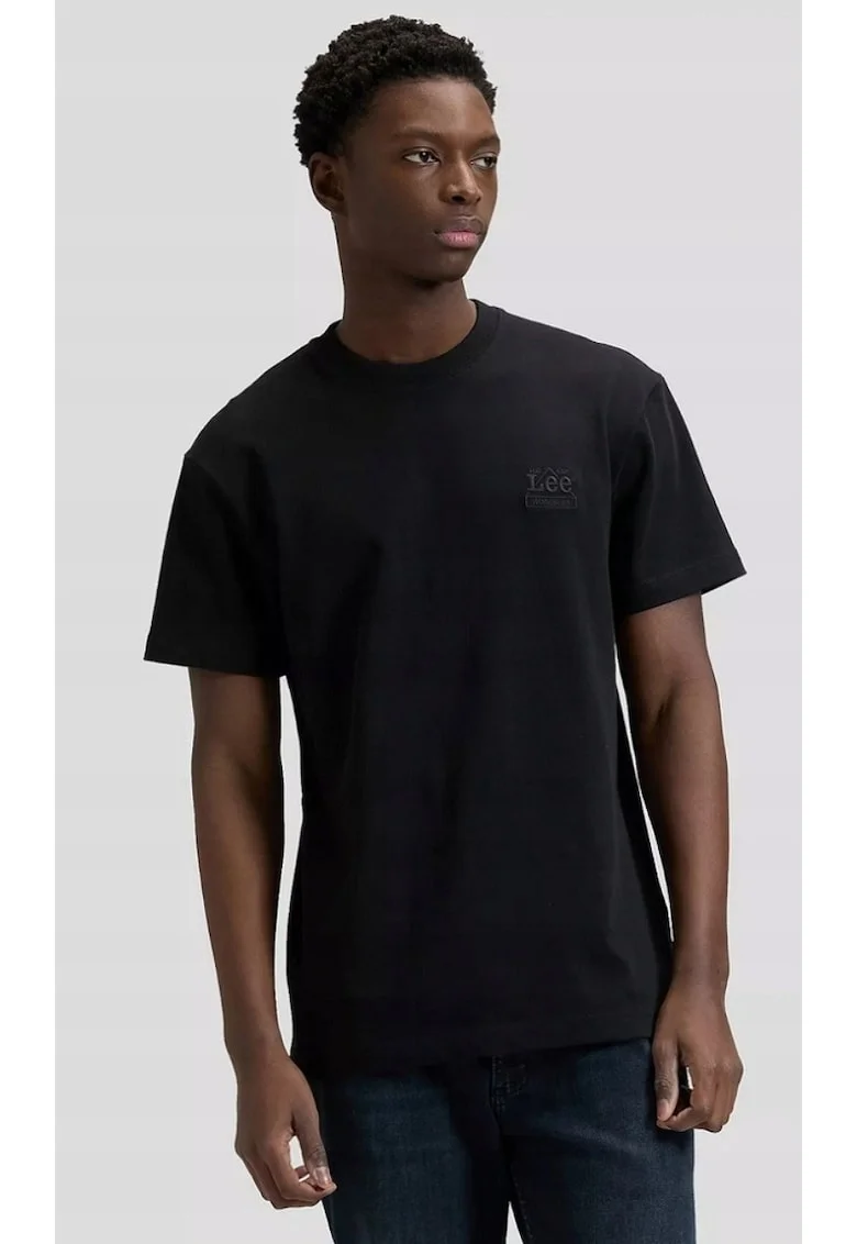 Tricou  supradimensionat, negru, bumbac, maneca scurta