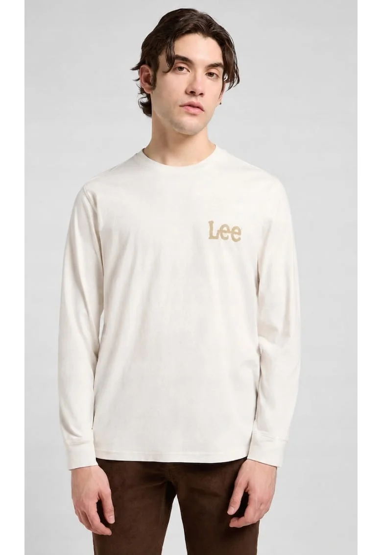 Bluza  Long Sleeve, regular fit, alb ecru cu logo gri, 100% bumbac