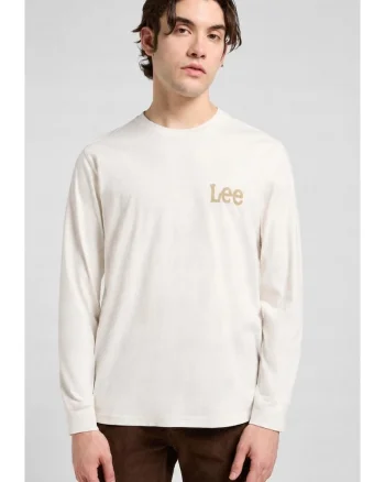 Bluza  Long Sleeve, regular fit, alb ecru cu logo gri, 100% bumbac