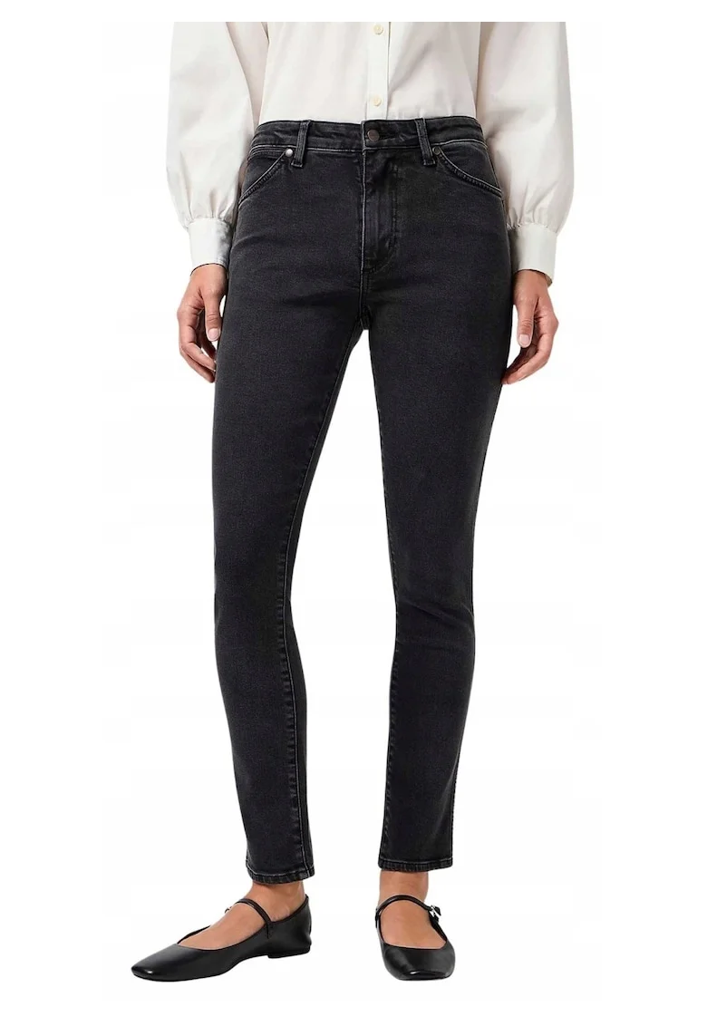 Blugi Dama,  Sienna, Slim Fit, Talie Medie, 5 Buzunare, Fermoar, Lungi, Bumbac, W29-L34 US, Negru