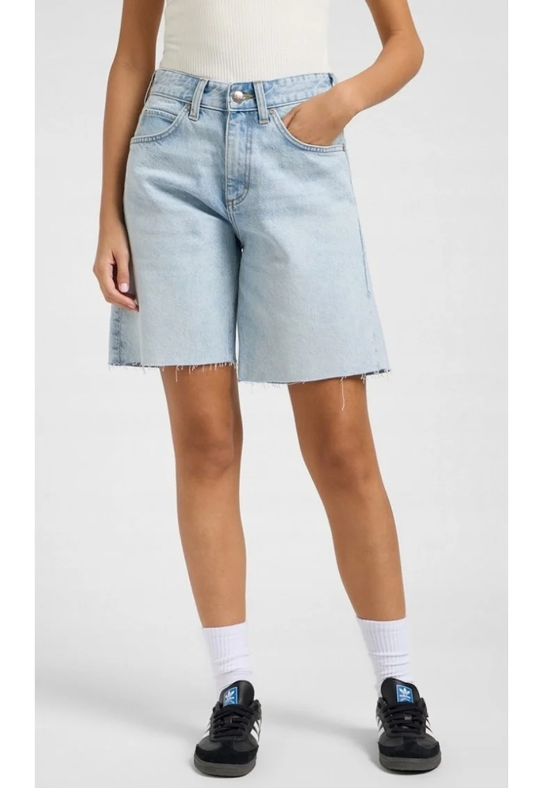 Pantaloni scurti dama,  Rider Loose Short, bumbac, albastru, talie inalta, fermoar