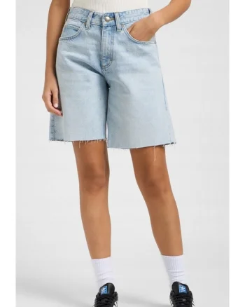 Pantaloni scurti dama,  Rider Loose Short, bumbac, albastru, talie inalta, fermoar