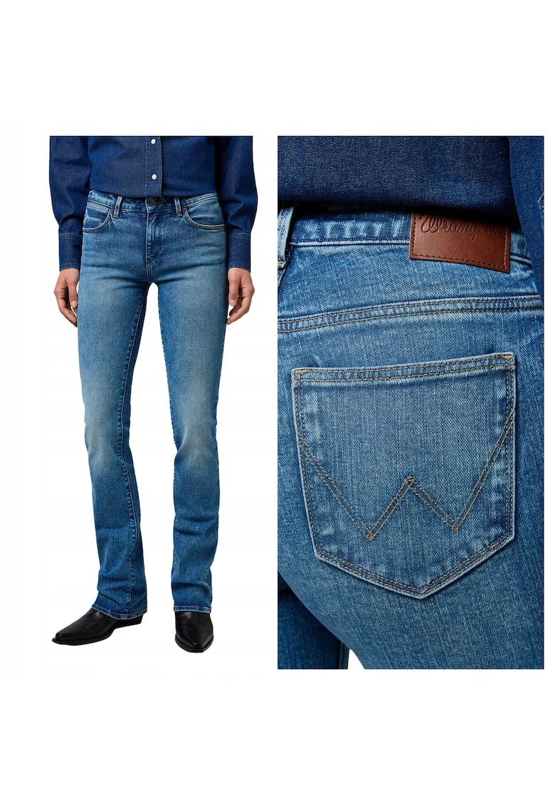 Blugi Dama,  Bootcut, Bootcut, Talie Medie, 5 Buzunare, Fermoar, Lungi, Bumbac, Albastru, Albastru
