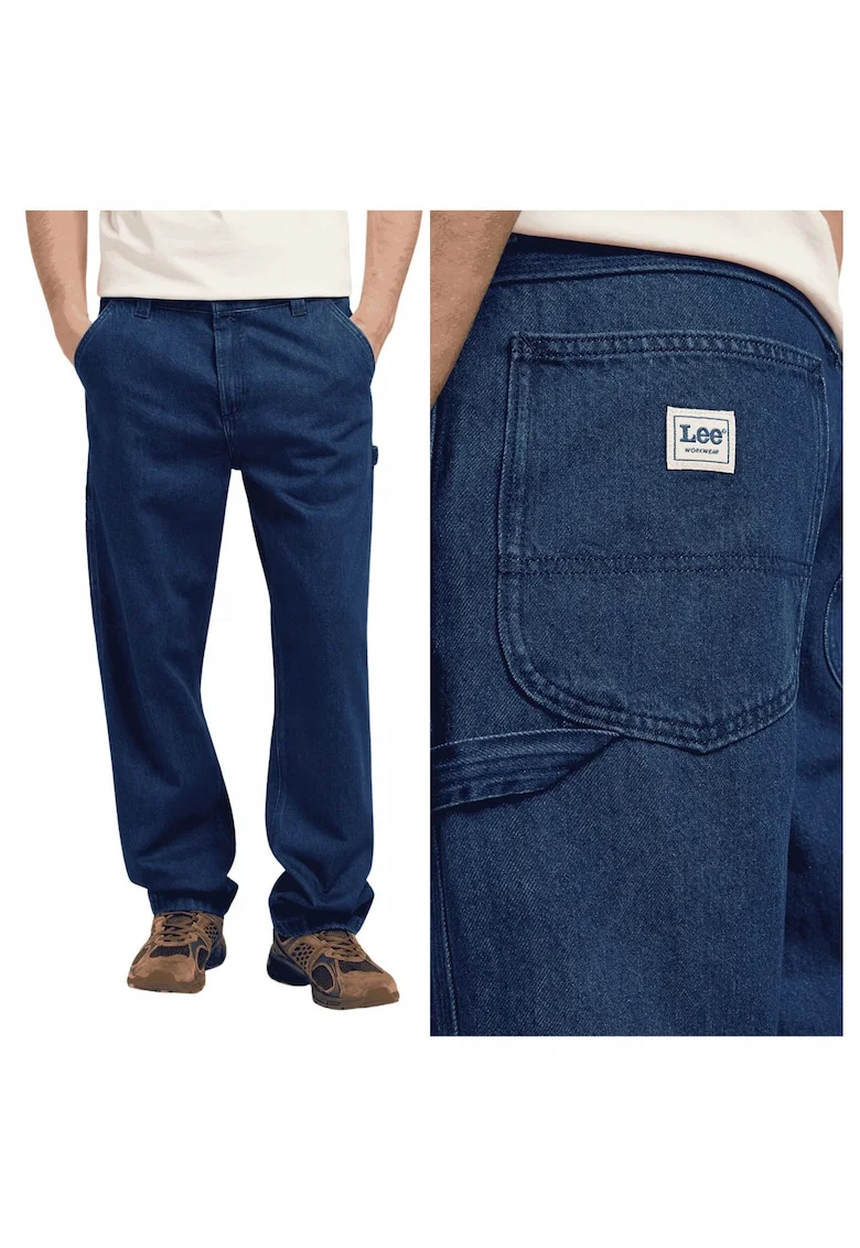 Blugi Barbati,  Carpenter Fit, Talie Medie, 5 Buzunare, Lungi, Bumbac, Albastru, Albastru