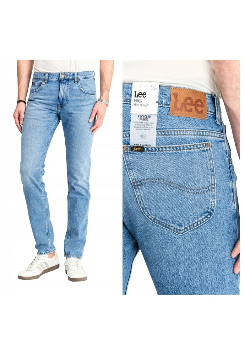 Blugi Barbati,  Rider, Slim Fit, Talie Medie, Fermoar, Lungi, 5 Buzunare, Bumbac, Albastru, Albastru