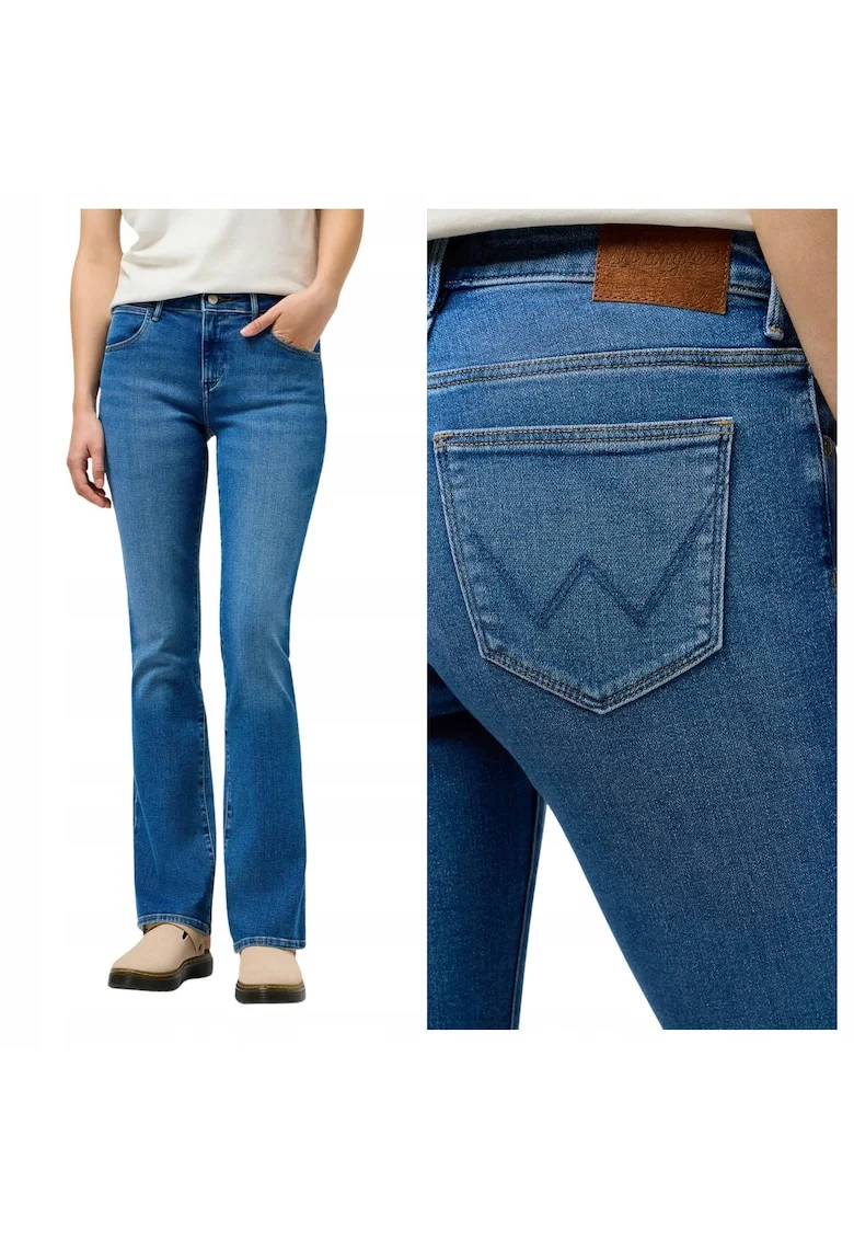 Blugi Dama,  Bootcut, Bootcut, Talie Medie, 5 Buzunare, Lungi, Fermoar, Bumbac, W27-L30 US, Albastru