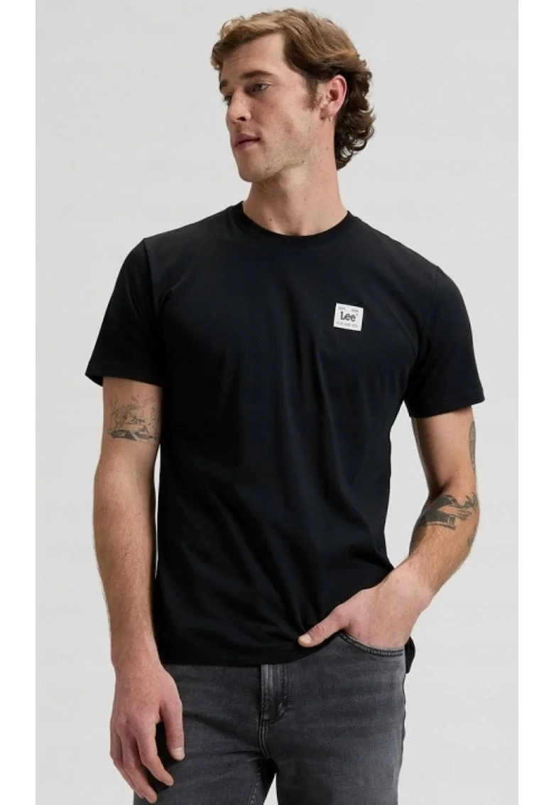 Tricou  negru, bumbac, maneca scurta, regular fit