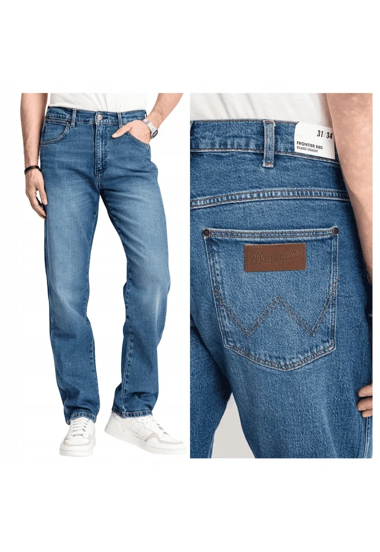 Blugi Barbati,  Frontier, Straight Fit, Talie Medie, Fermoar, Lungi, 5 Buzunare, Bumbac, Albastru, Albastru