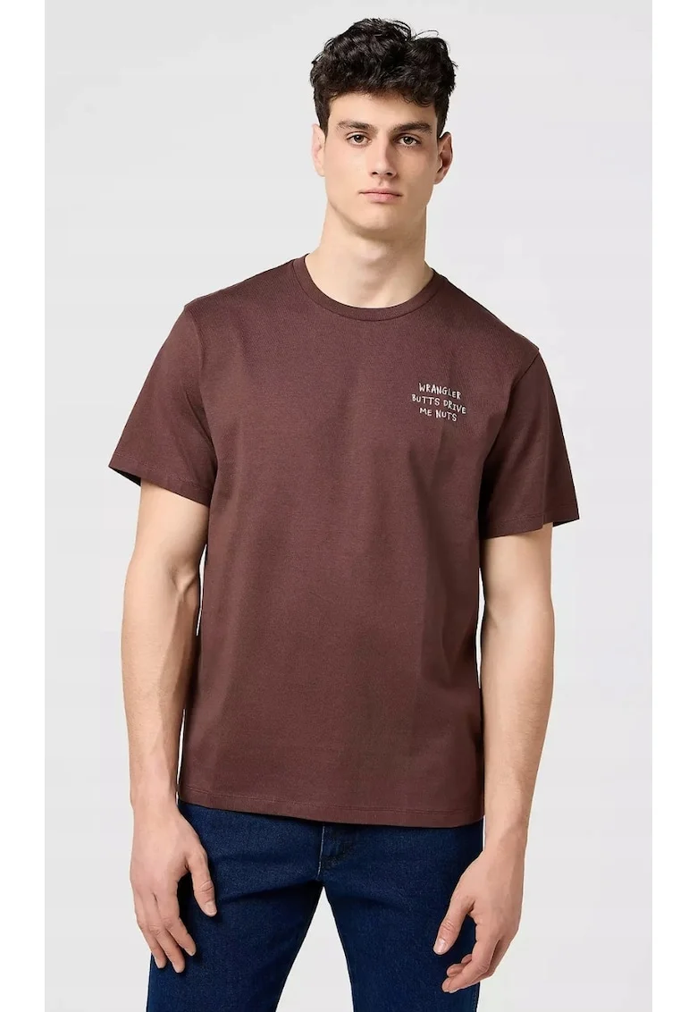 Tricou barbati  brodat, maro, bumbac