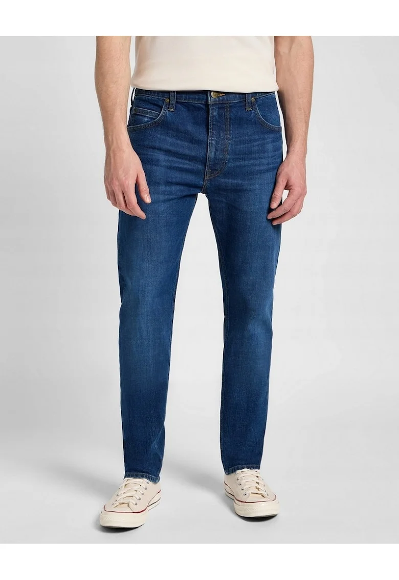 Blugi Barbati,  Straight Fit, Talie Medie, 5 Buzunare, Fermoar, Lungi, Bumbac, Albastru, Albastru