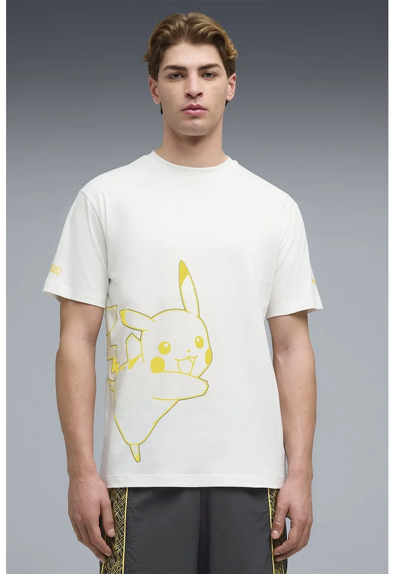 Tricou relaxed fit cu tematica Pokemon, Alb optic