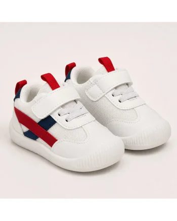 Pantofi sport primii pasi,  Talpa flexibila si antiderapanta, Inchidere Velcro, Alb/Rosu, 23EU, Rosu