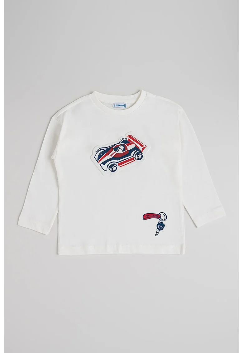 Bluza de bumbac cu detaliu grafic in relief, Alb