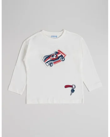 Bluza de bumbac cu detaliu grafic in relief, Alb