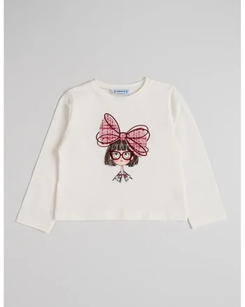 Bluza din amestec de bumbac cu imprimeu, Alb fildes