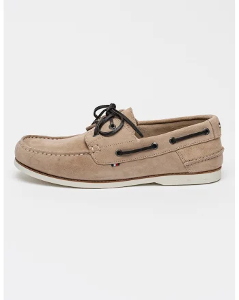 Pantofi boat din piele intoarsa cu varf rotund, Maro taupe deschis