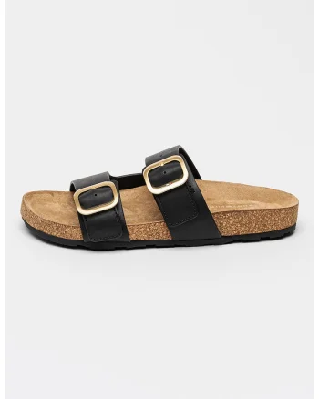 Papuci din piele cu catarame ajustabile, Negru stins