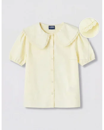 Camasa cu guler Peter Pan si nasturi, Galben pastel