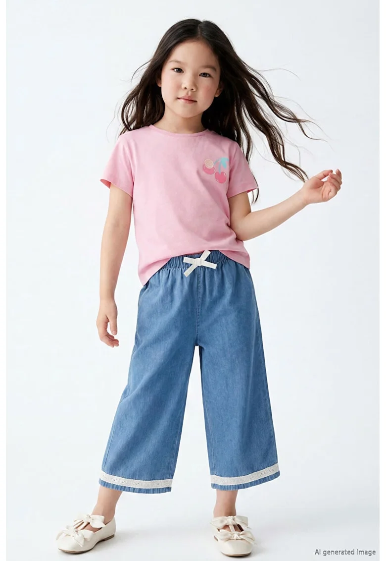 Pantaloni din denim cu croiala ampla, Albastru stins