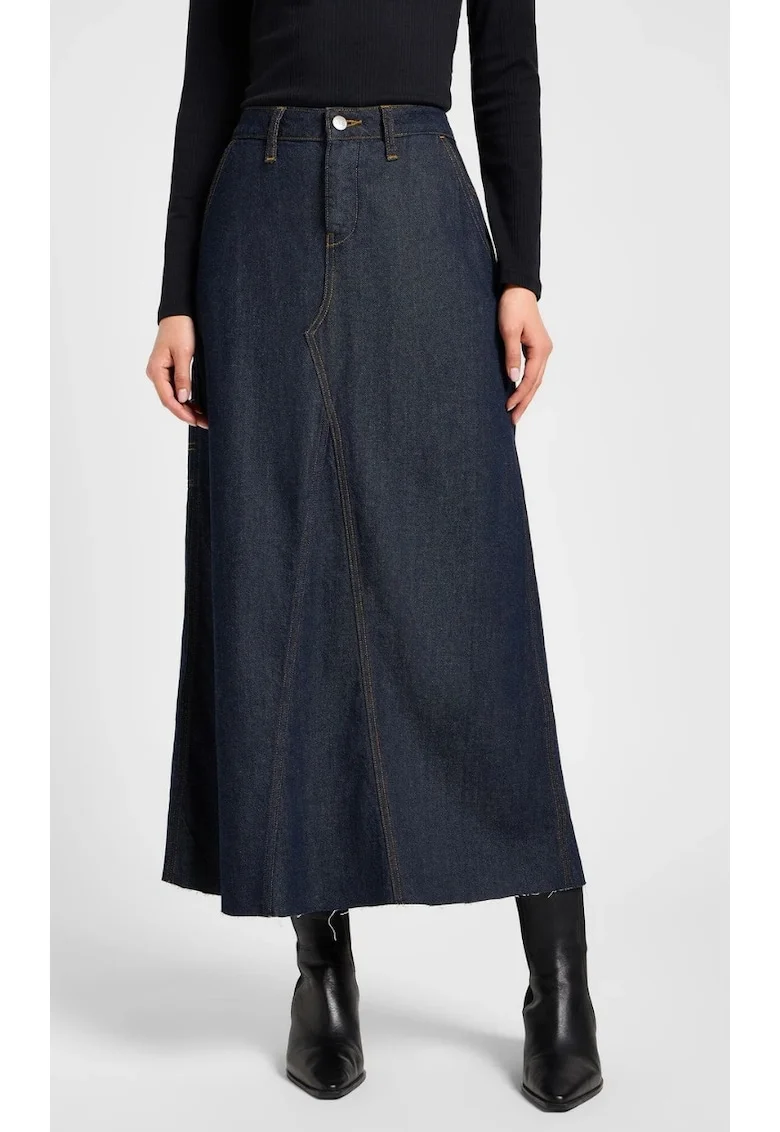 Fusta lunga din denim  Carpenter Maxi Skirt, bleumarin, cusaturi contrastante, 69% bumbac, 31% lyocell