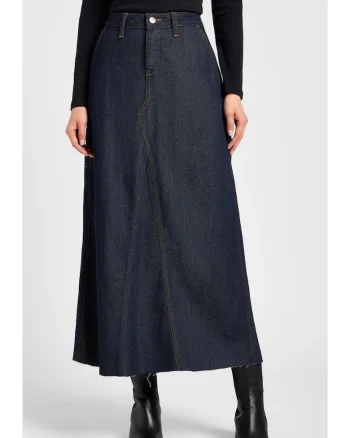 Fusta lunga din denim  Carpenter Maxi Skirt, bleumarin, cusaturi contrastante, 69% bumbac, 31% lyocell