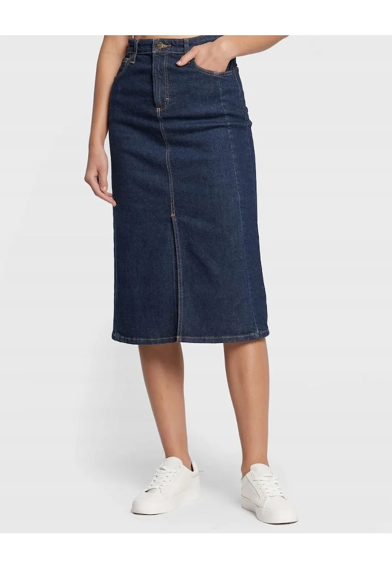 Fusta midi,  denim, fermoar, albastru, bumbac