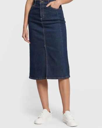 Fusta midi,  denim, fermoar, albastru, bumbac