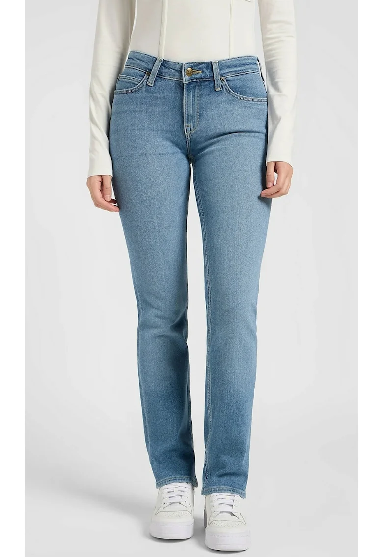 Blugi dama  Marion Straight, albastru deschis, denim elastic, talie medie, craci drepti