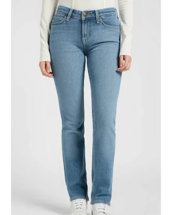 Blugi dama  Marion Straight, albastru deschis, denim elastic, talie medie, craci drepti