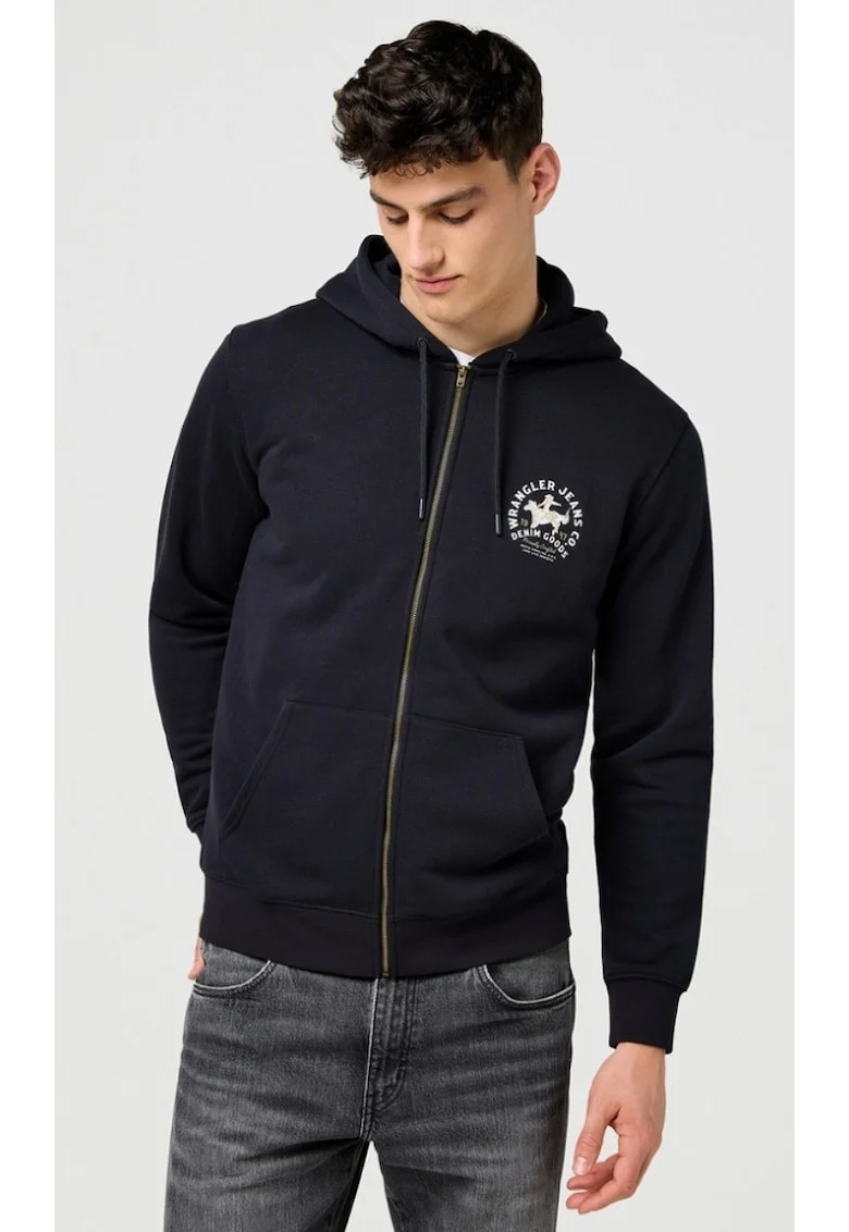 Hanorac barbati,  GRAPHIC ZIP HOODIE, regular fit, negru, bumbac