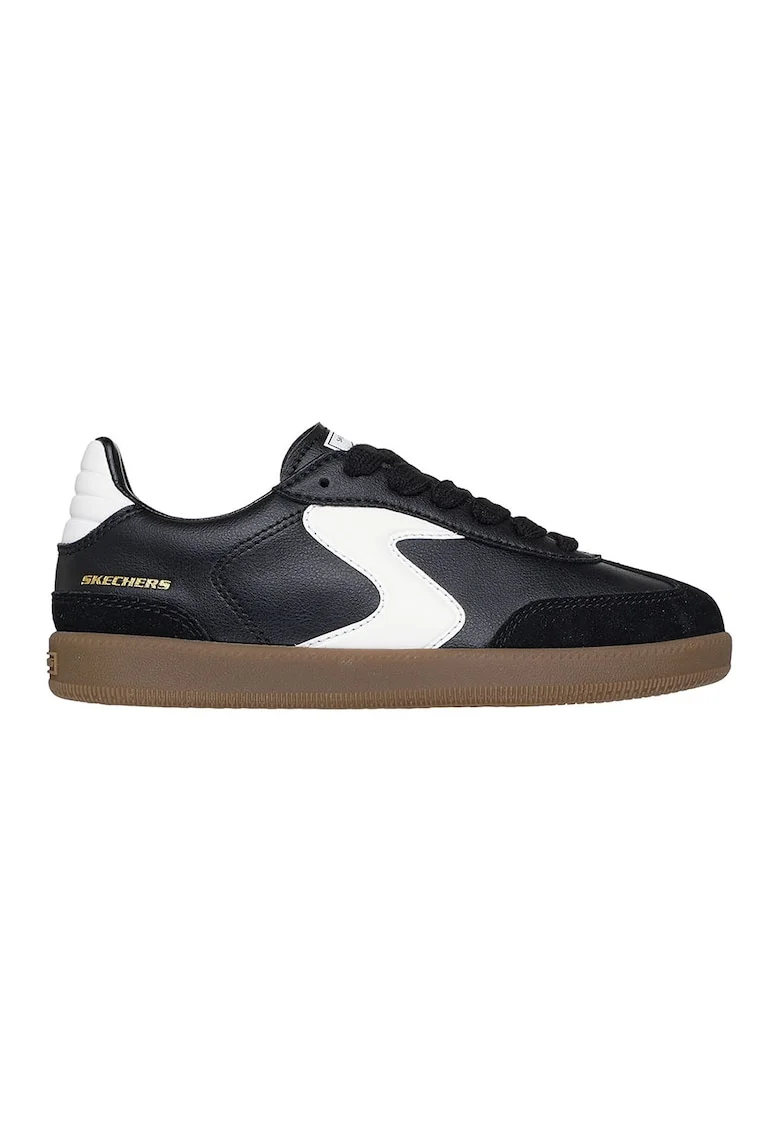 Pantofi sport low-cut Hotshot Junior Varsity cu straturi exterioare din piele intoarsa, Negru/Alb optic/Caramel