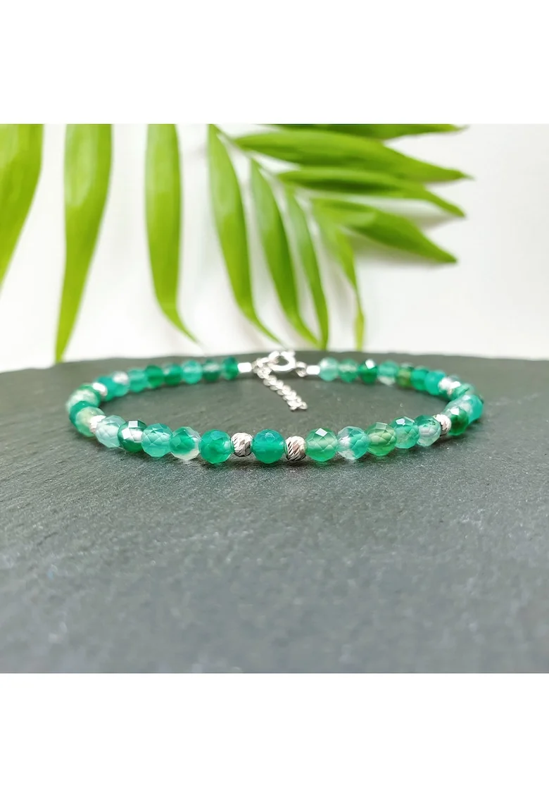 Bratara handmade din opal verde si argint 925, 17+3 cm