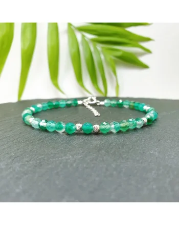 Bratara handmade din opal verde si argint 925, 17+3 cm