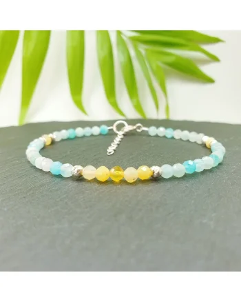 Bratara handmade din amazonit si opal galben cu argint 925, 17+2 cm