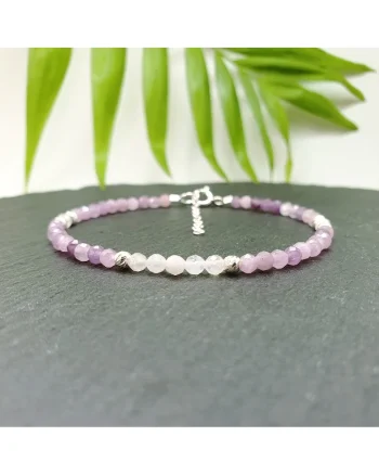 Bratara handmade din ametist si piatra lunii cu argint 925, 17+3 cm