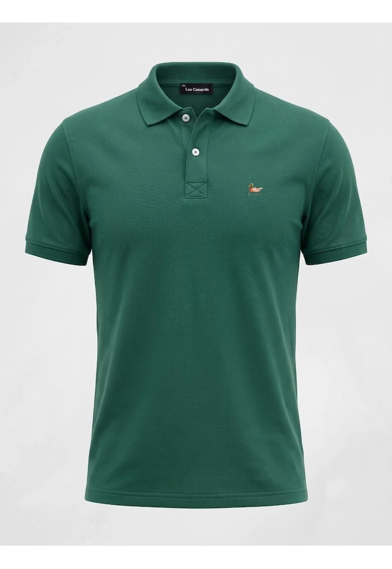 Tricou cu guler si inchidere cu doi nasturi, regular fit, Verde