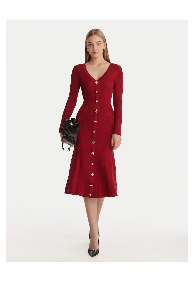 Rochie tricotata,  rosie, 59% viscoza