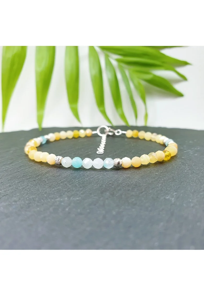 Bratara handmade din opal galben si amazonit cu argint 925, 17+3 cm