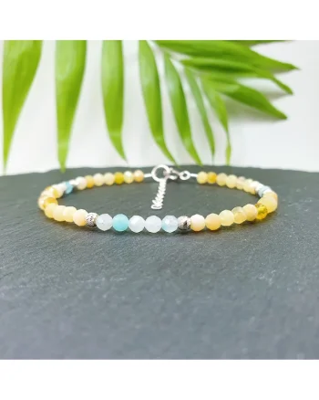 Bratara handmade din opal galben si amazonit cu argint 925, 17+3 cm