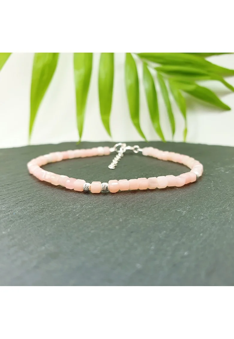 Bratara handmade din opal roz si argint 925, 17+3 cm