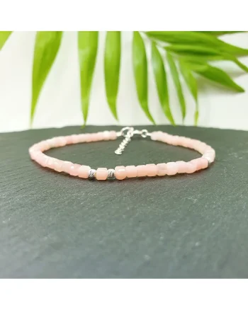 Bratara handmade din opal roz si argint 925, 17+3 cm